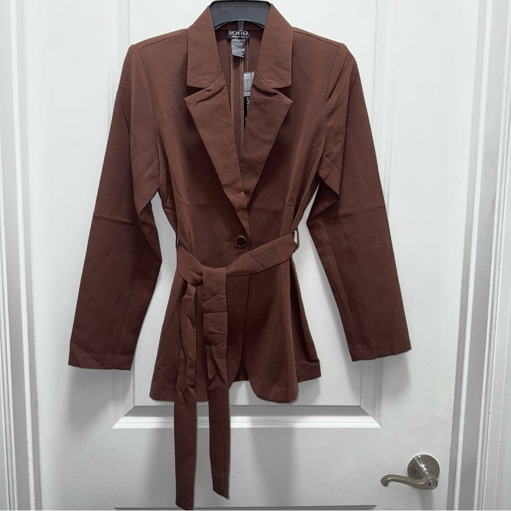 NWT SoHo Apparel LTD. New York Brown Chiffon Style Blazer